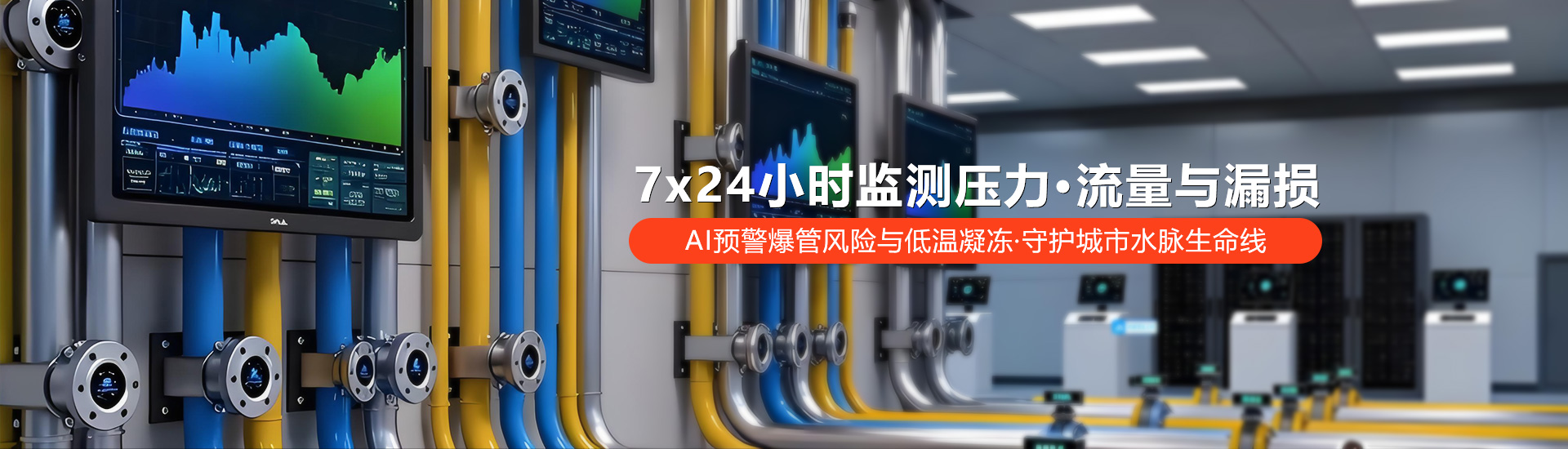 7x24小时监测压力、流量与漏损，AI预警爆管风险与低温凝冻，守护城市水脉生命线